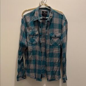 Teal and Gray Plaid Button-Up Shirt